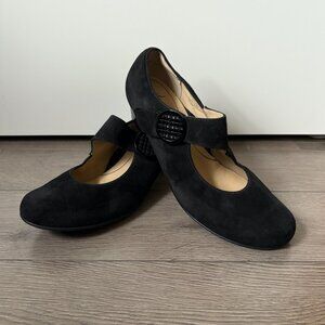 ARA Black Suede 1.5" Heel Mary Janes with Velcro Closure